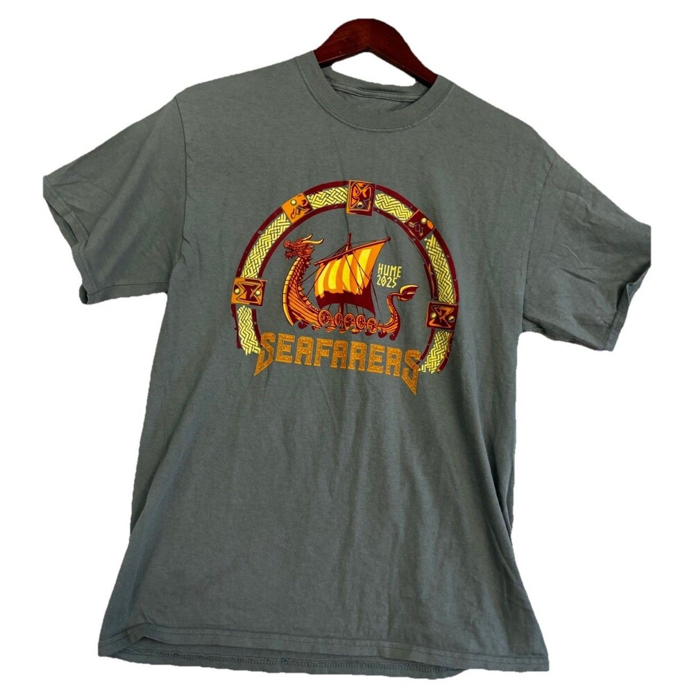 Hume 2025 Seafarers Viking Ship Graphic T Shirt Gray Medium